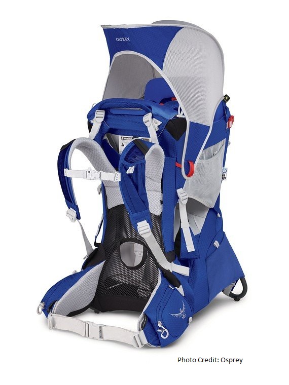 Osprey Poco Plus blue front of baby backpack with sun shade