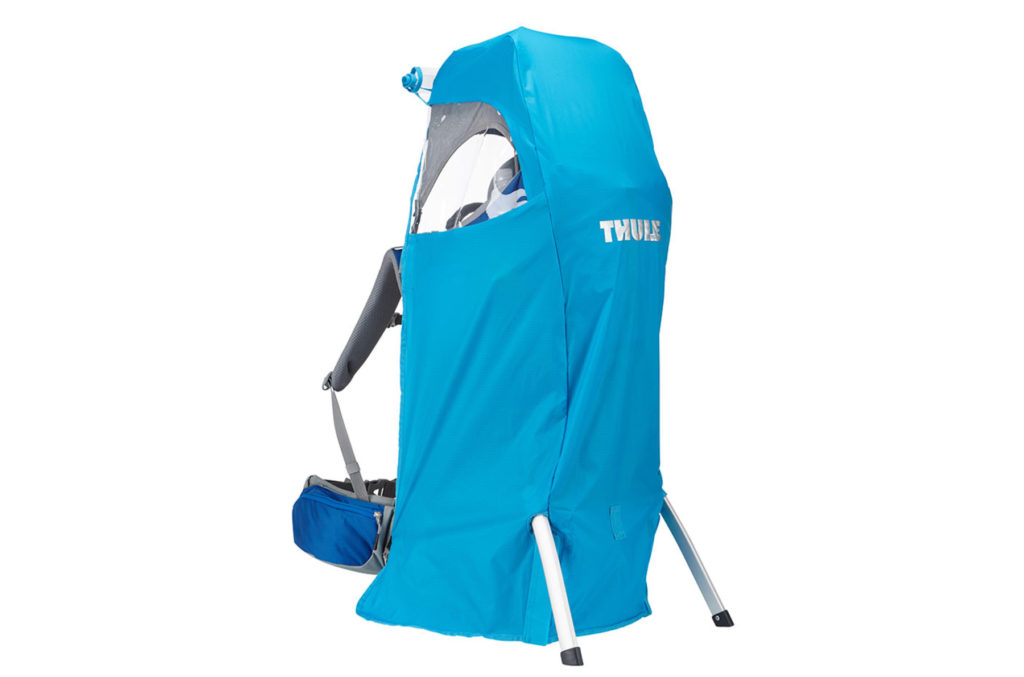 backside of thule sapling elite with rain cover