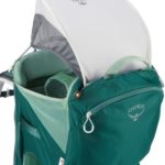 Back view of the Osprey Poco LT with sunshade up