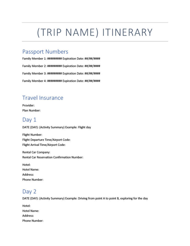 Trip Itinerary Example - Plan an international trip with a baby