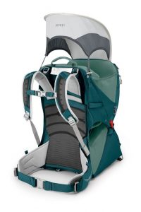 Front view of the Osprey Poco LT with sunshade up