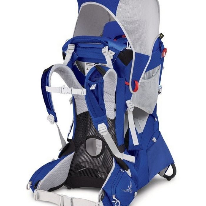 Osprey Poco Plus blue front of baby backpack with sun shade